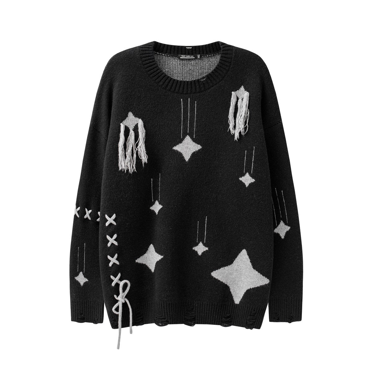 Lace Knit Loose Round Neck Ripped Sweater