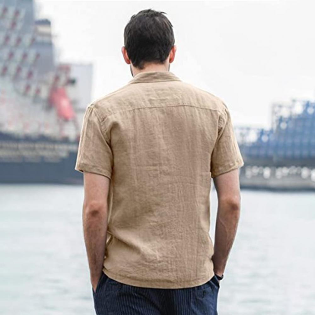 Men's Casual Short Sleeve Cardigan Shirt with Pockets