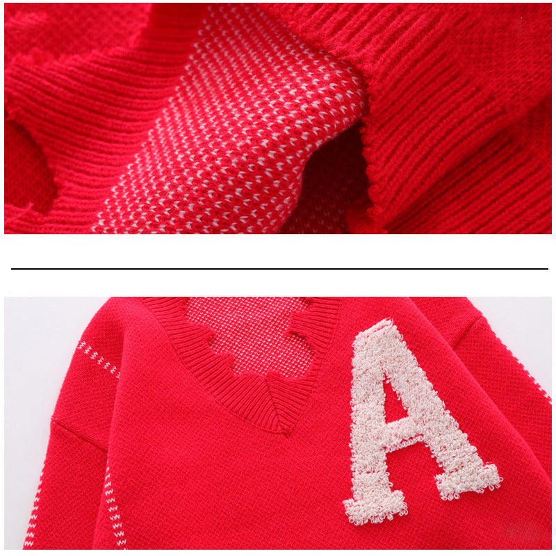 V Neck Embroidered Frayed Hem Sweater for All Seasons
