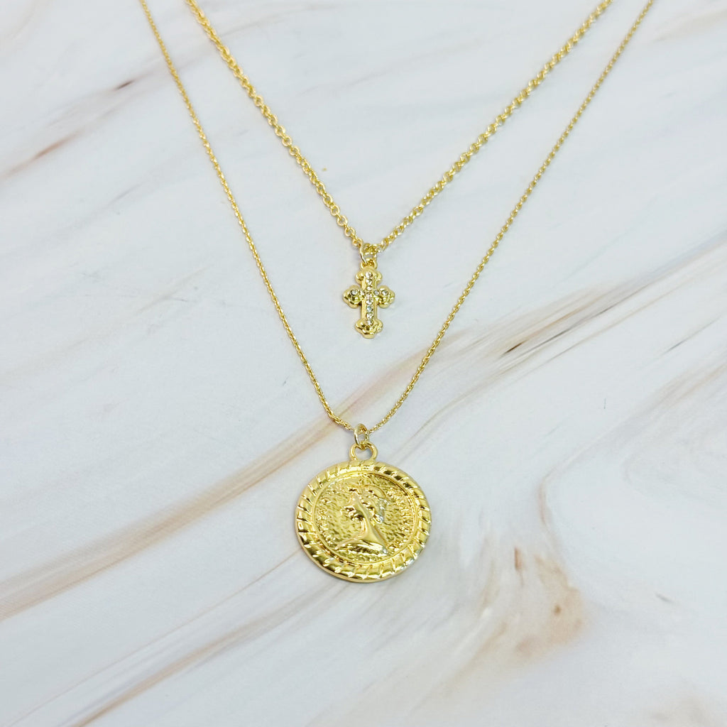 Cross And Coin Layered Necklace | Christian Jewelry