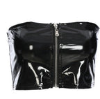 New Women's Fashion PU Leather Zip Corset T-Shirt