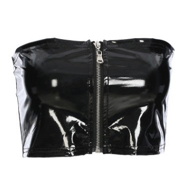 New Women's Fashion PU Leather Zip Corset T-Shirt