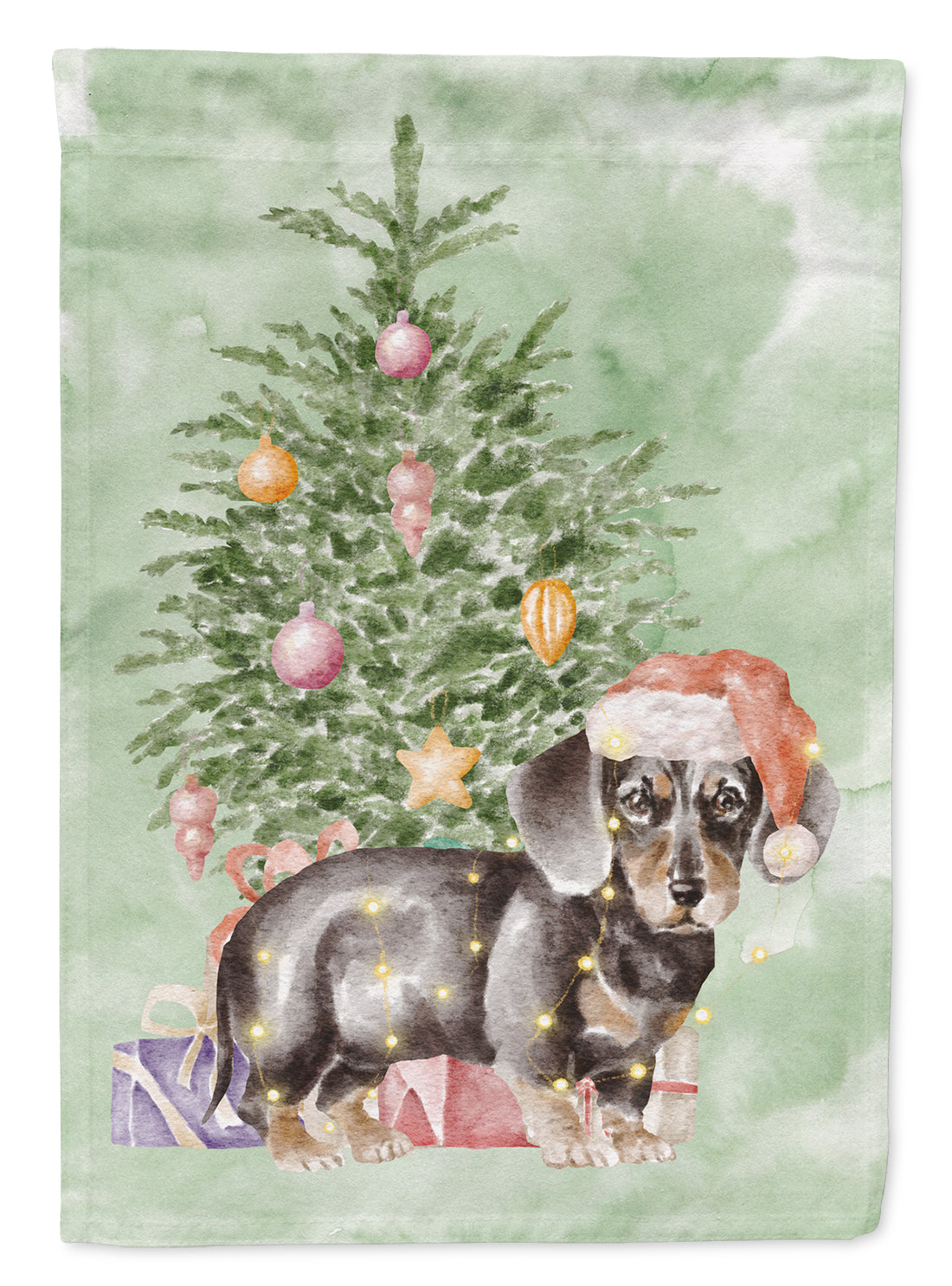 Dachshund Black Tan Puppy Christmas Presents and Tree Garden Flag