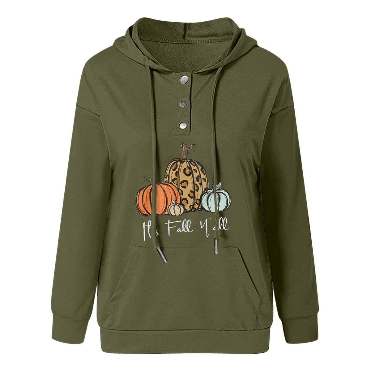 Casual Hooded Drawcord Pocket Button Jacket
