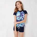 Onihua Split-Corner Short Sleeve Swimsuit