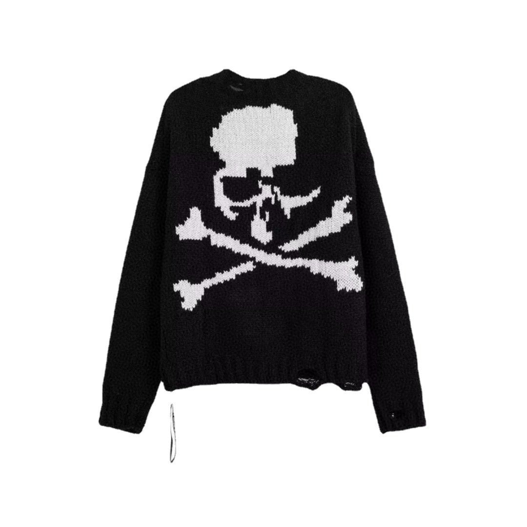 Dark Skull Ripped Thick Thread Knit Sweater