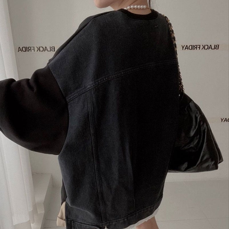 Women's Casual Long-Sleeved Denim Splicing Sweater