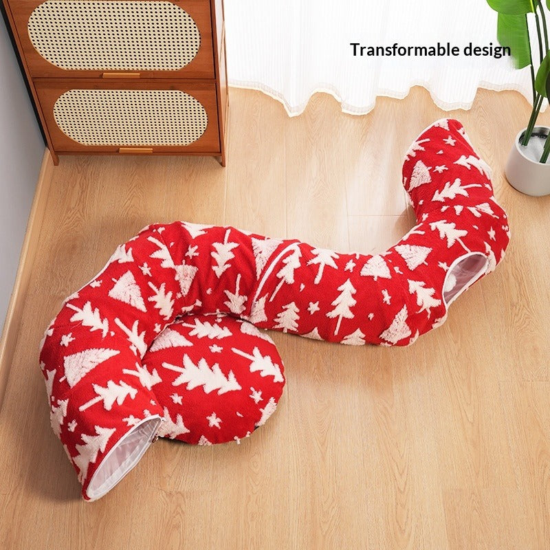 Christmas Tree Cat Tunnel Flannel Pet Bed