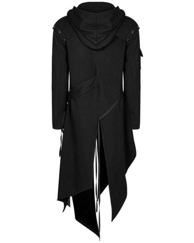 SHUJIN Men's Gothic Hip Hop Hooded Trench Coat Jacket