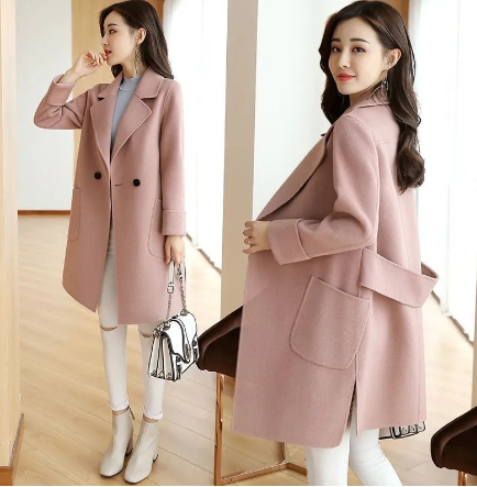 Mid-Length Slimming Woolen Coat for Women