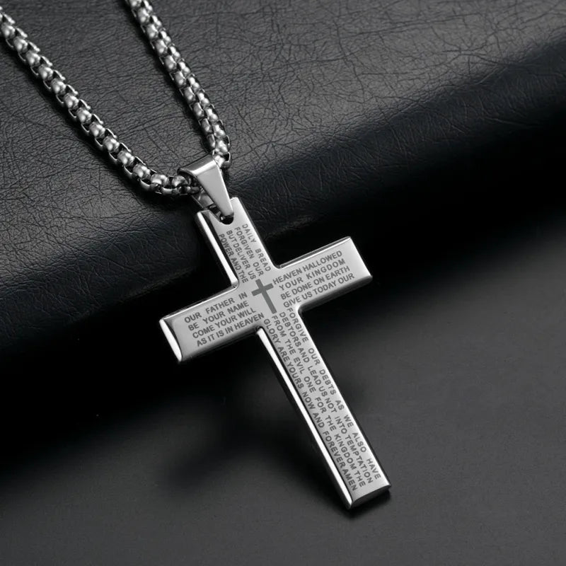 Lord's Prayer Cross Pendant Necklace