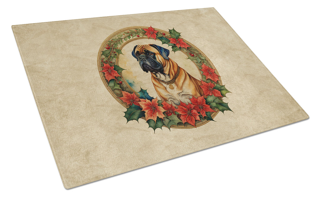Bullmastiff Christmas Flowers Glass Cutting Board