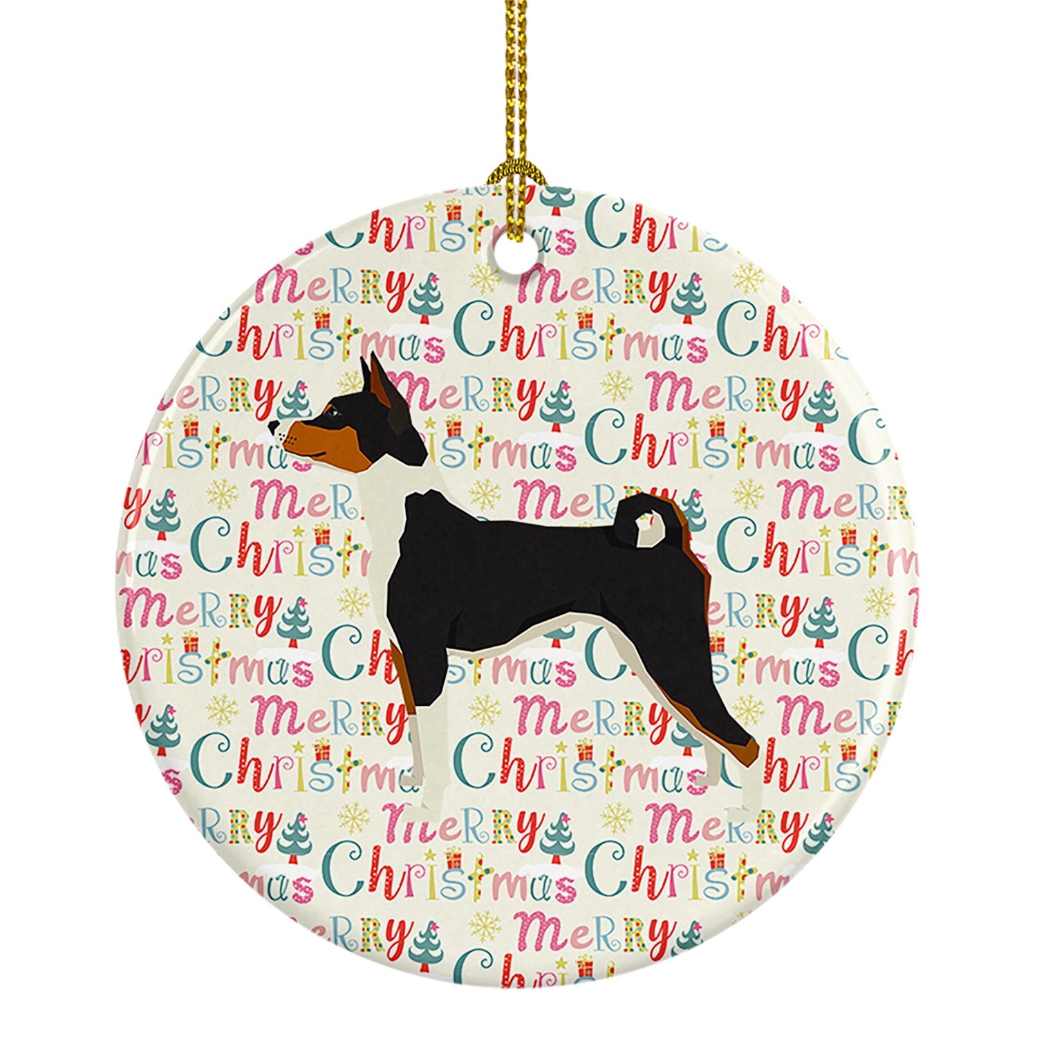 Basenji Merry Christmas Ceramic Ornament