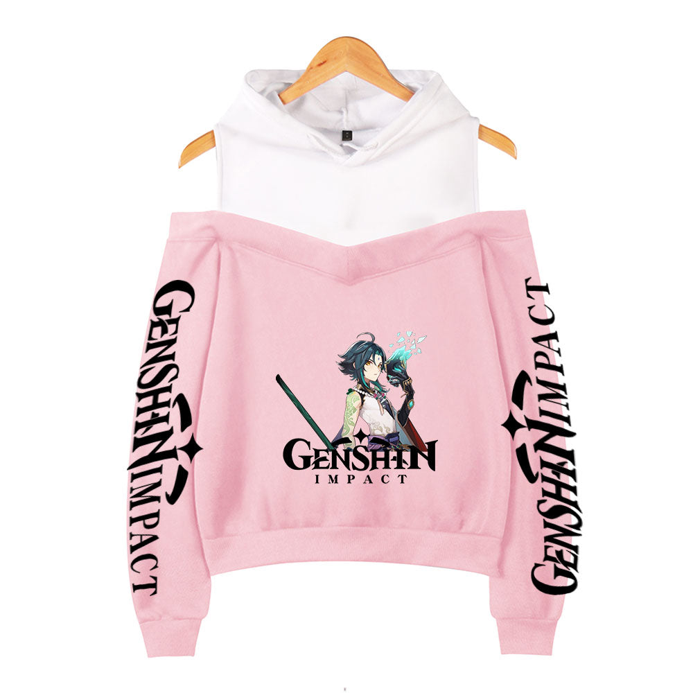 Women's Hooded Off-Shoulder Sweatshirt - Harajuku Style | Streetwear