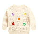 Girls' Embroidered Flower Round Neck Sweater Jacket