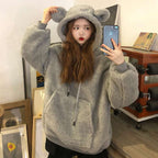 Bear Ears Hooded Fleece Sweater in Lamb Wool