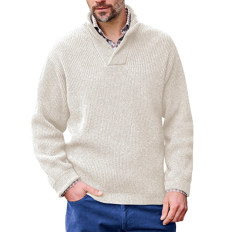 Men's Solid Color High Collar Long Sleeve Sweater