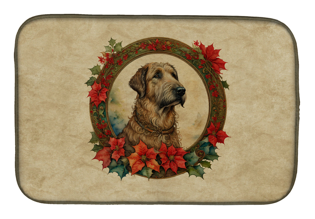 Irish Wolfhound Christmas Flowers Dish Drying Mat