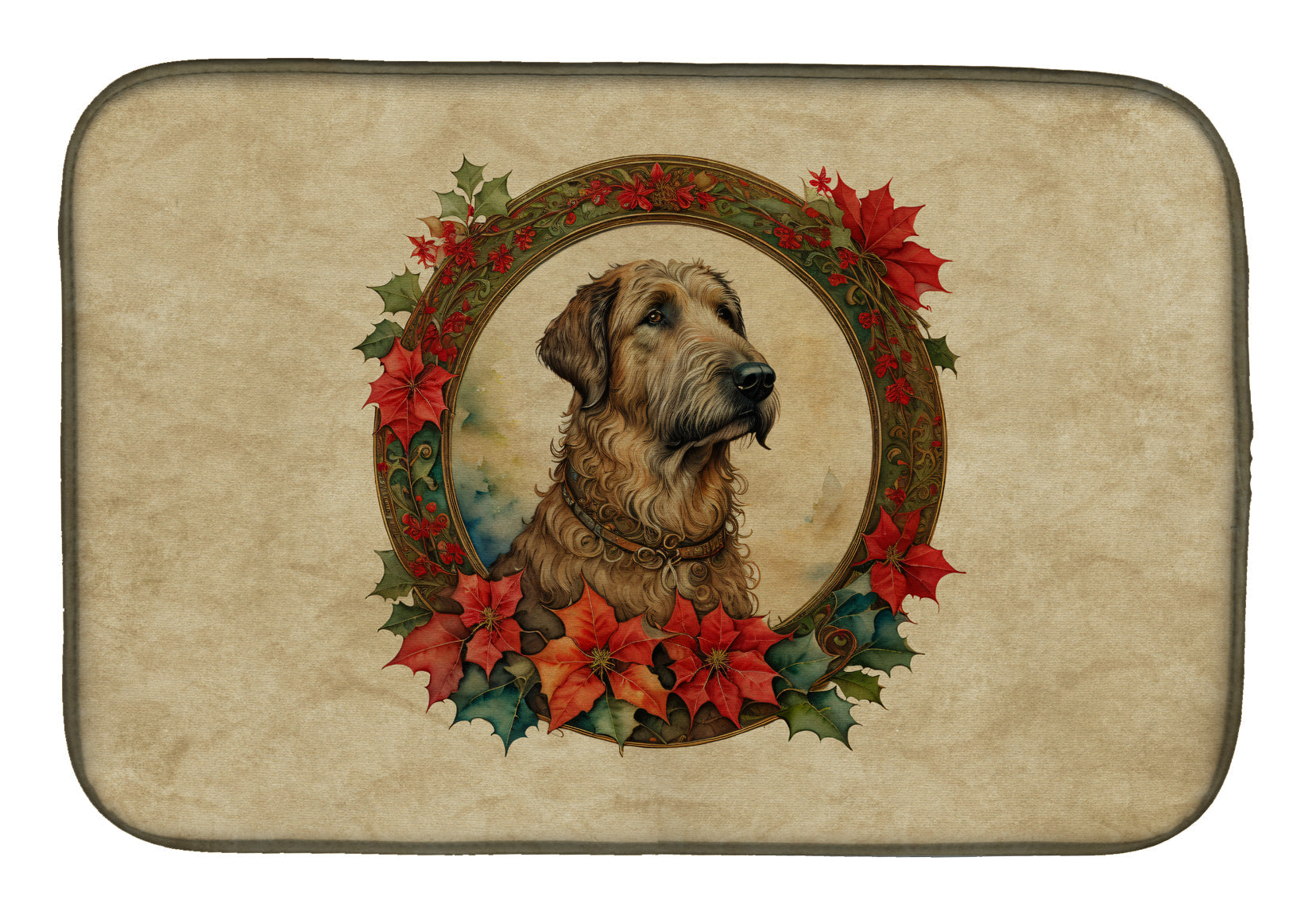 Irish Wolfhound Christmas Flowers Dish Drying Mat