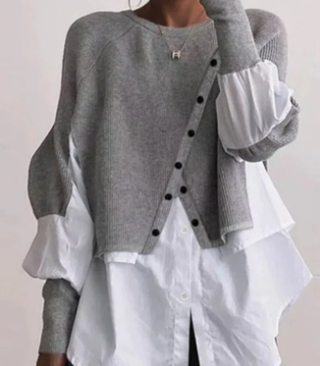 Lily Moda Emma - Classic Gray Knit Layered Sweater