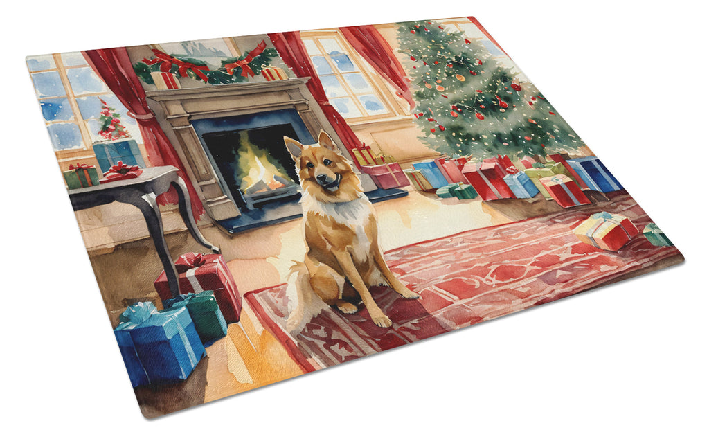 Finnish Spitz Cozy Christmas Glass Cutting Board