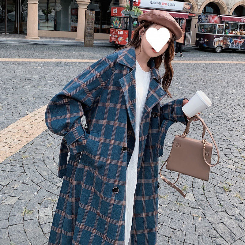 Lightweight French Green Plaid Woolen Coat, Slim Fit