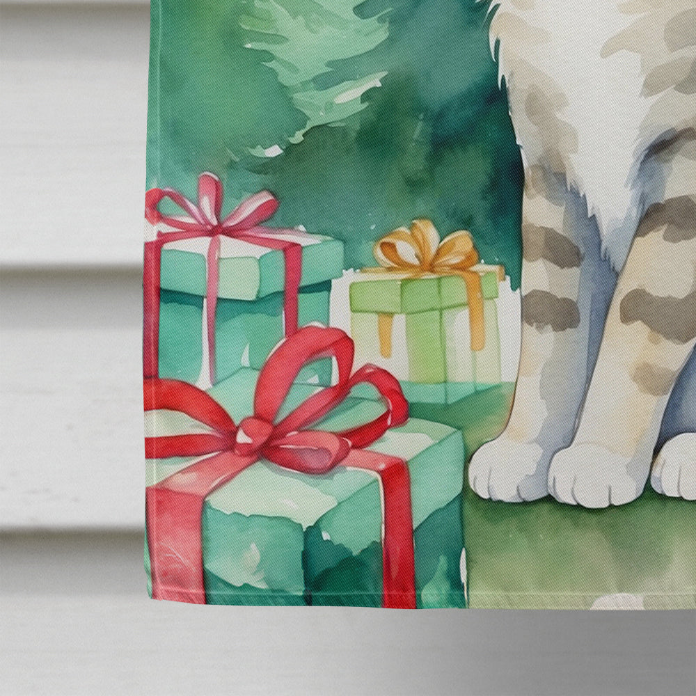 Pudelkatze Cat By the Christmas Tree House Flag