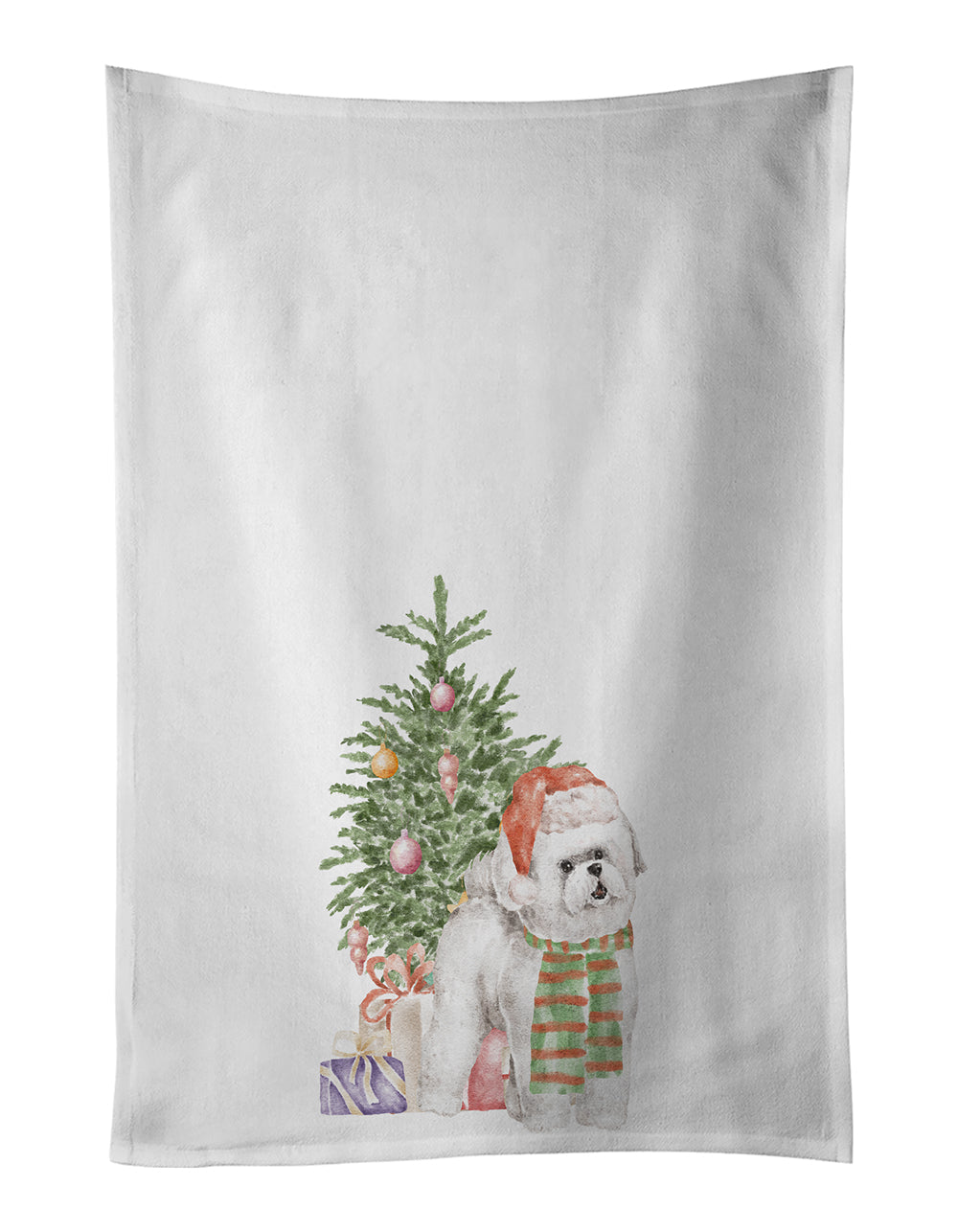 Bichon Frise Red Hat Christmas Presents and Tree Kitchen Towel Set of 2