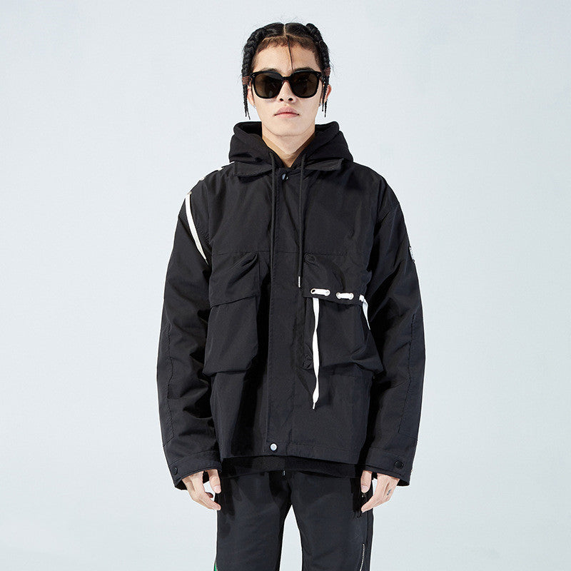 Fashionable Men's Wind Jacket with Functional Suspenders