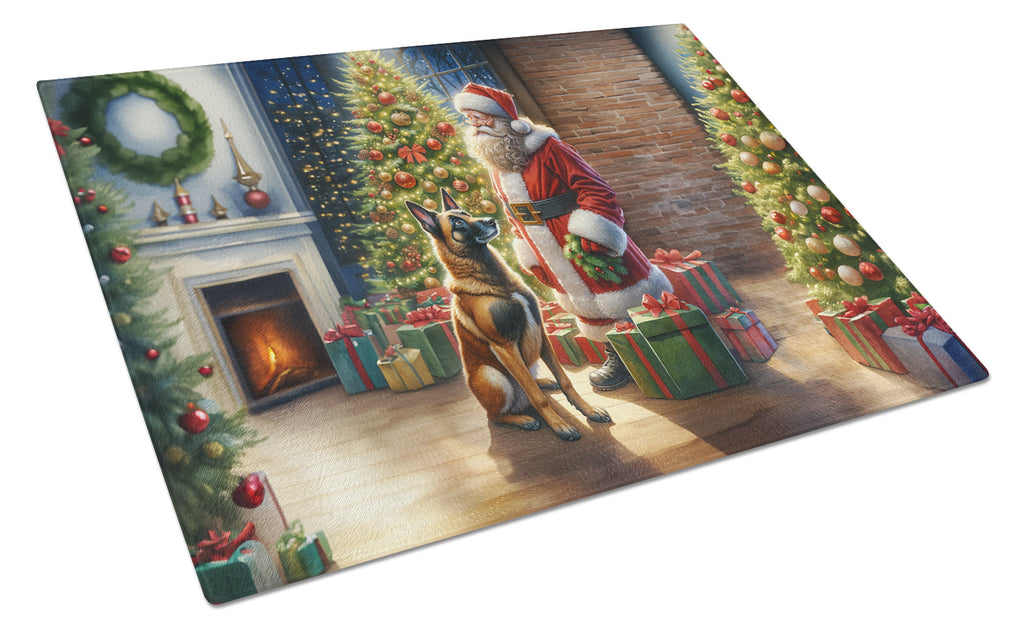 Belgian Malinois and Santa Claus Glass Cutting Board