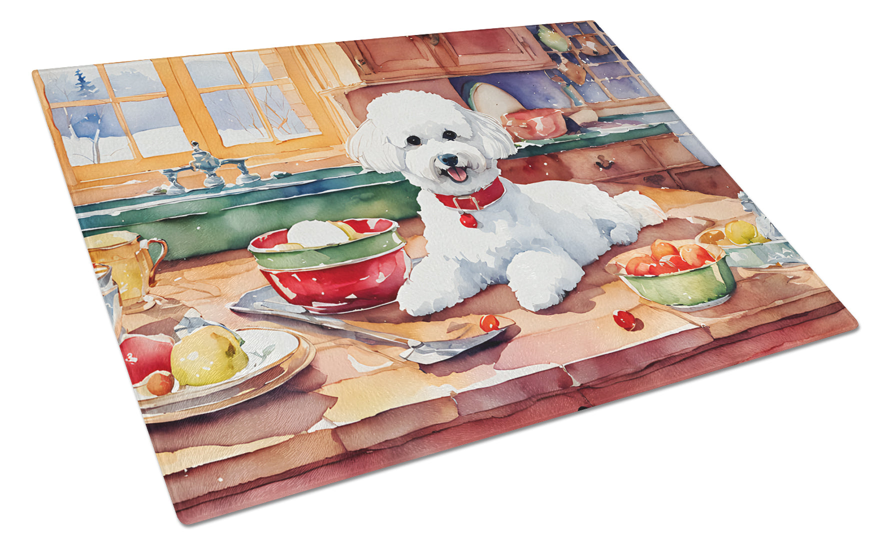 Bichon Frise Christmas Cookies Glass Cutting Board