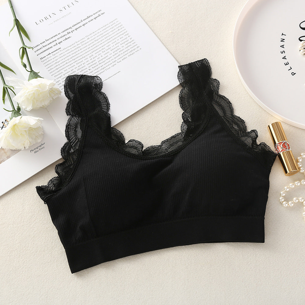 Lace Strapless Seamless Bralette with Ribbed Design
