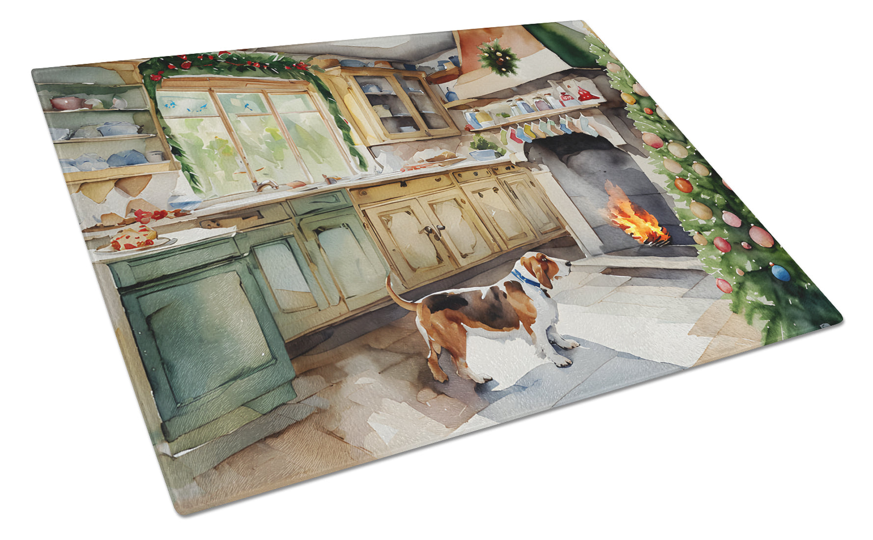 Basset Hound Christmas Cookies Glass Cutting Board