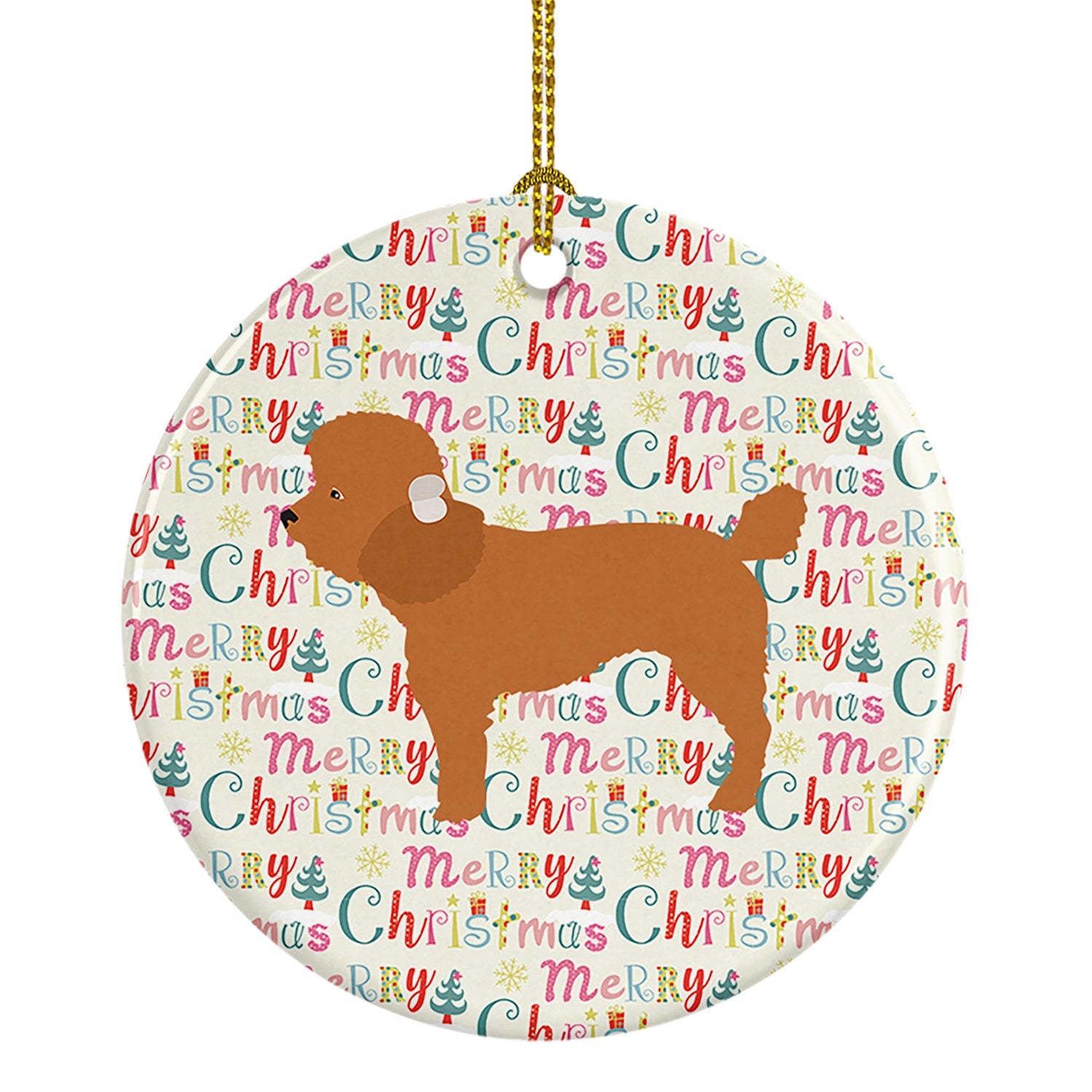 Toy Poodle Merry Christmas Ceramic Ornament