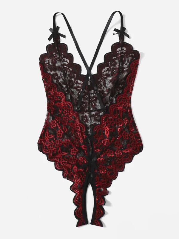 Lace Bodysuit with Open Crotch for Women 732