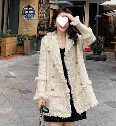 Mid-Length Woolen Coat with Asymmetrical Skirt
