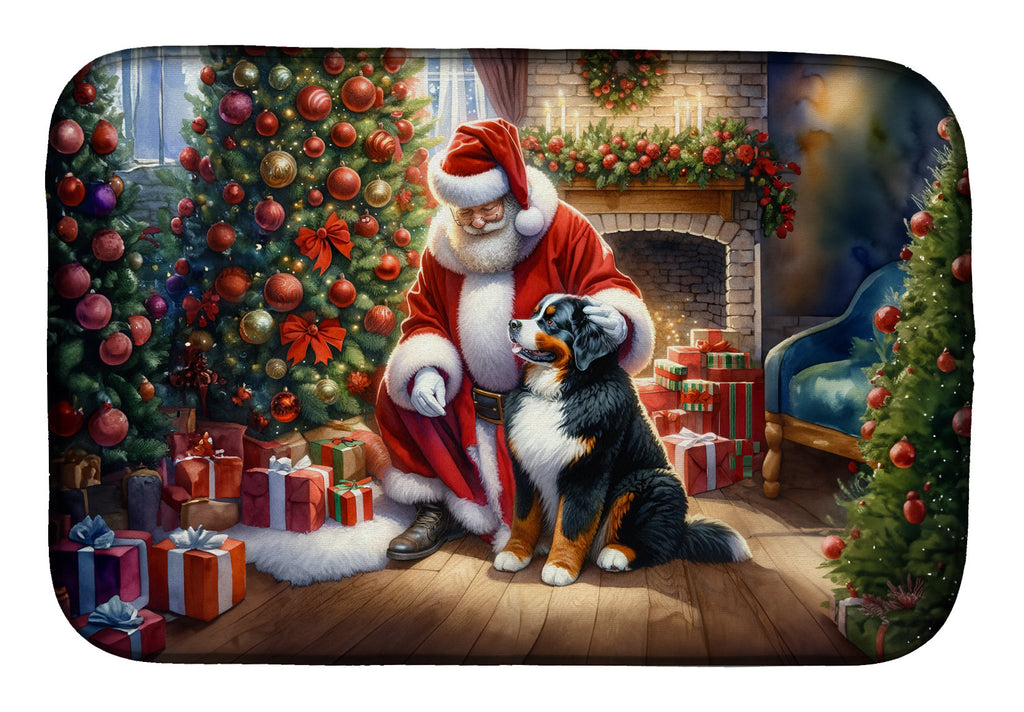 Bernese Mountain Dog and Santa Claus Dish Drying Mat
