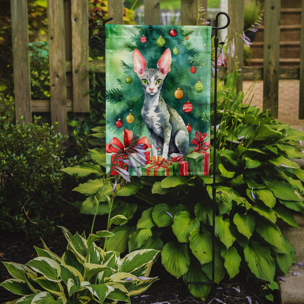 Cornish Rex Cat By the Christmas Tree Garden Flag