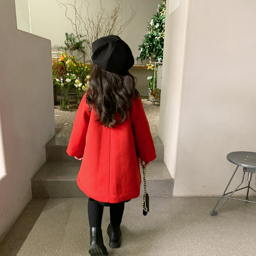 Girls' Mid-Length Fur Collar Coat for Autumn & Winter