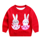 Girls' Cotton Double Layer Round Neck Sweater with Rabbits