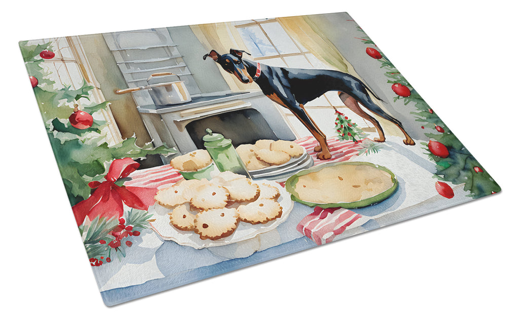 Doberman Pinscher Christmas Cookies Glass Cutting Board