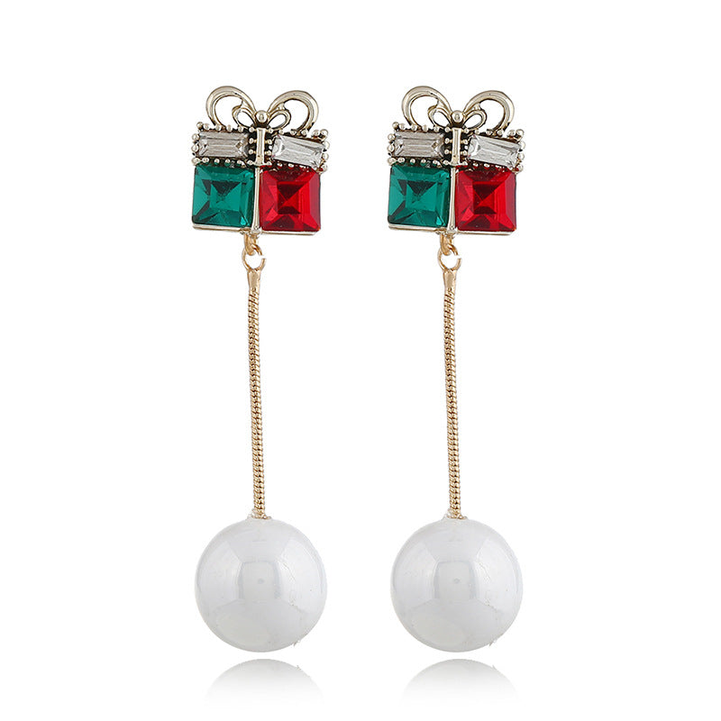 Christmas Pearl Earrings with Gift Box Pendant