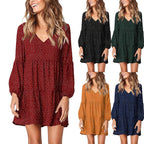 Women's Casual V-Neck Polka Dot Ruffle Dress (6 Colors)