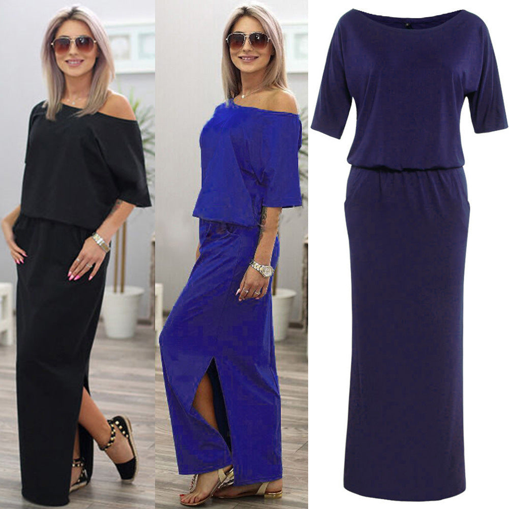 Summer Women's Dress with Side Slits and Pockets