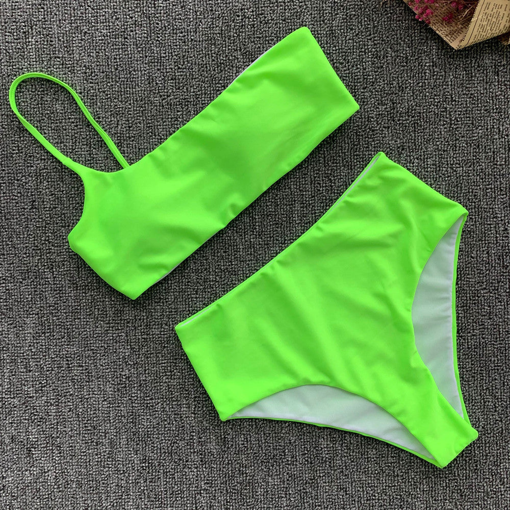 Chanshuang 2019 High-Waisted One-Shoulder Bikini Set