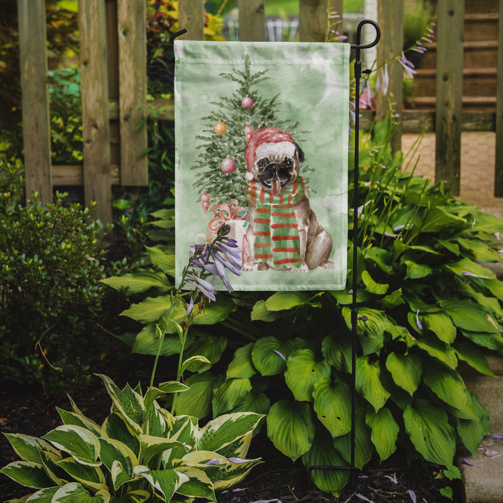 Pug Fawn Christmas Presents and Tree Garden Flag