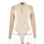Trendy Cross-Front Long Sleeve Bodysuit for Women