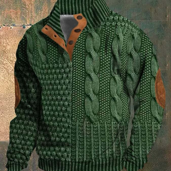 Men's Long-sleeved Sweater with Four Buttons