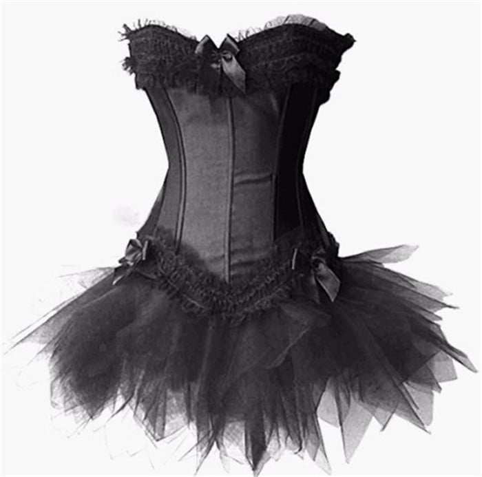 White Burlesque Lace Up Corset Bustier with TUTU Skirt