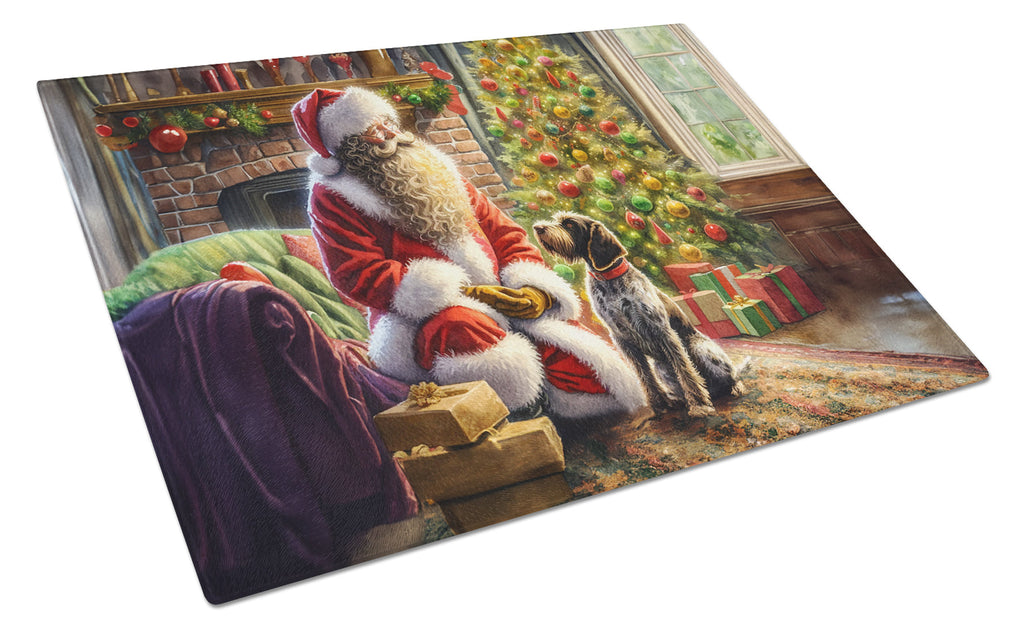 Wirehaired Pointing Griffon and Santa Claus Glass Cutting Board